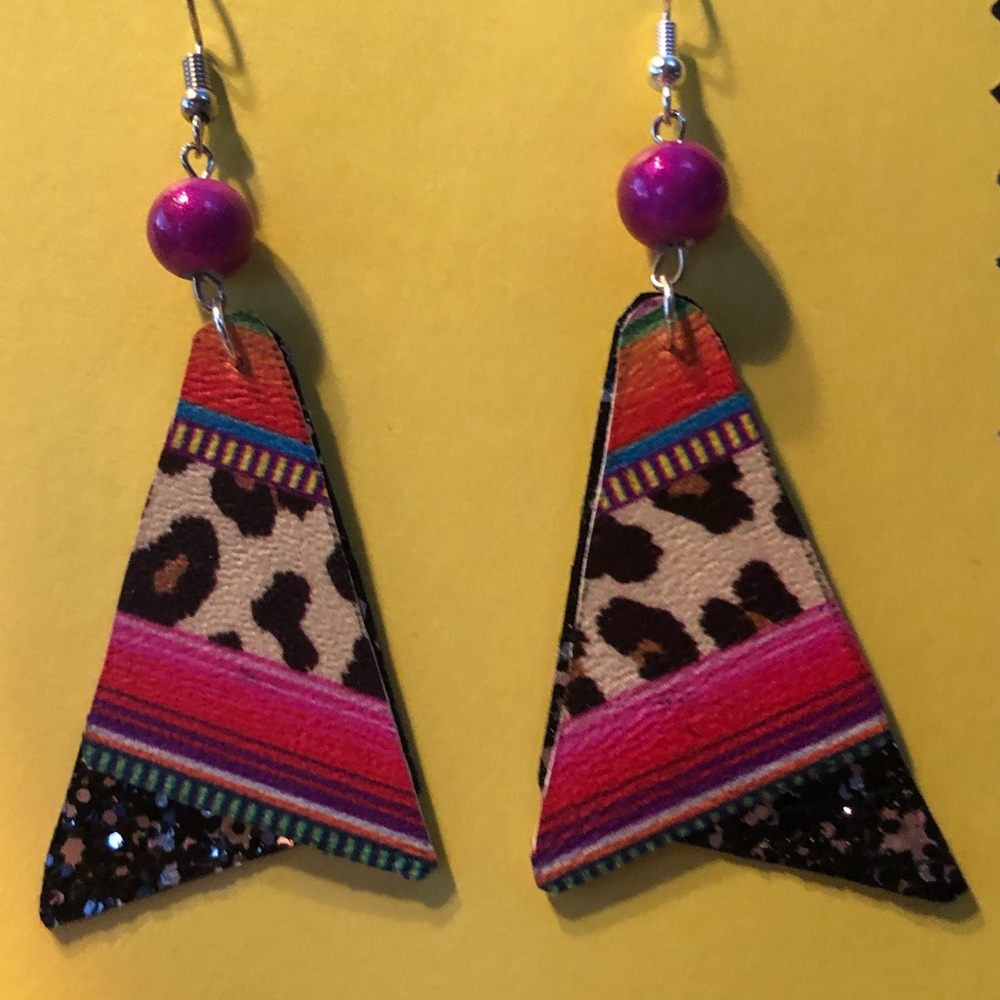 Layered leather earrings with beaded accents